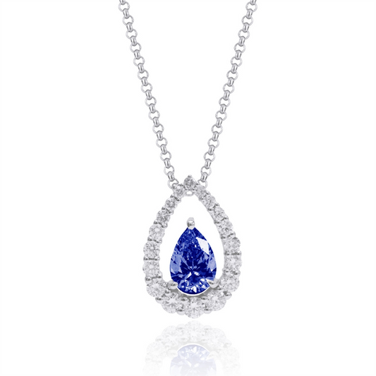 18K White Gold Pear Shaped Sapphire Pendant Necklace