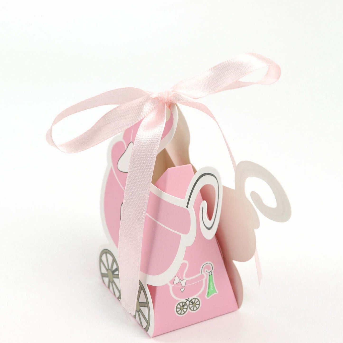 25 Pack Pink Baby Paper Stroller Party Favor Gift Boxes, Cardstock Carriage Candy Boxes with Ribbon Ties 4.5"x2"x4"