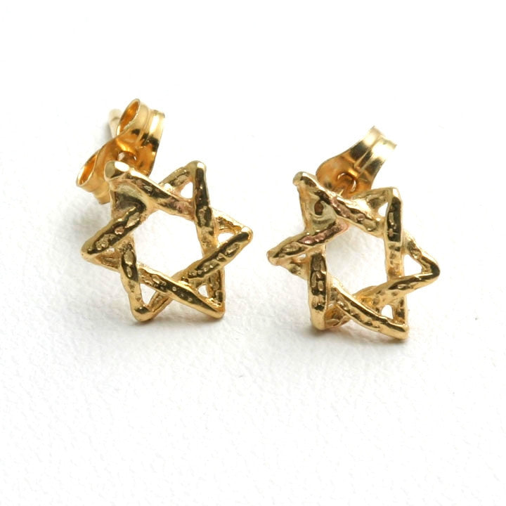 14k Yellow Gold Woven Jewish Star of David Stud Earrings